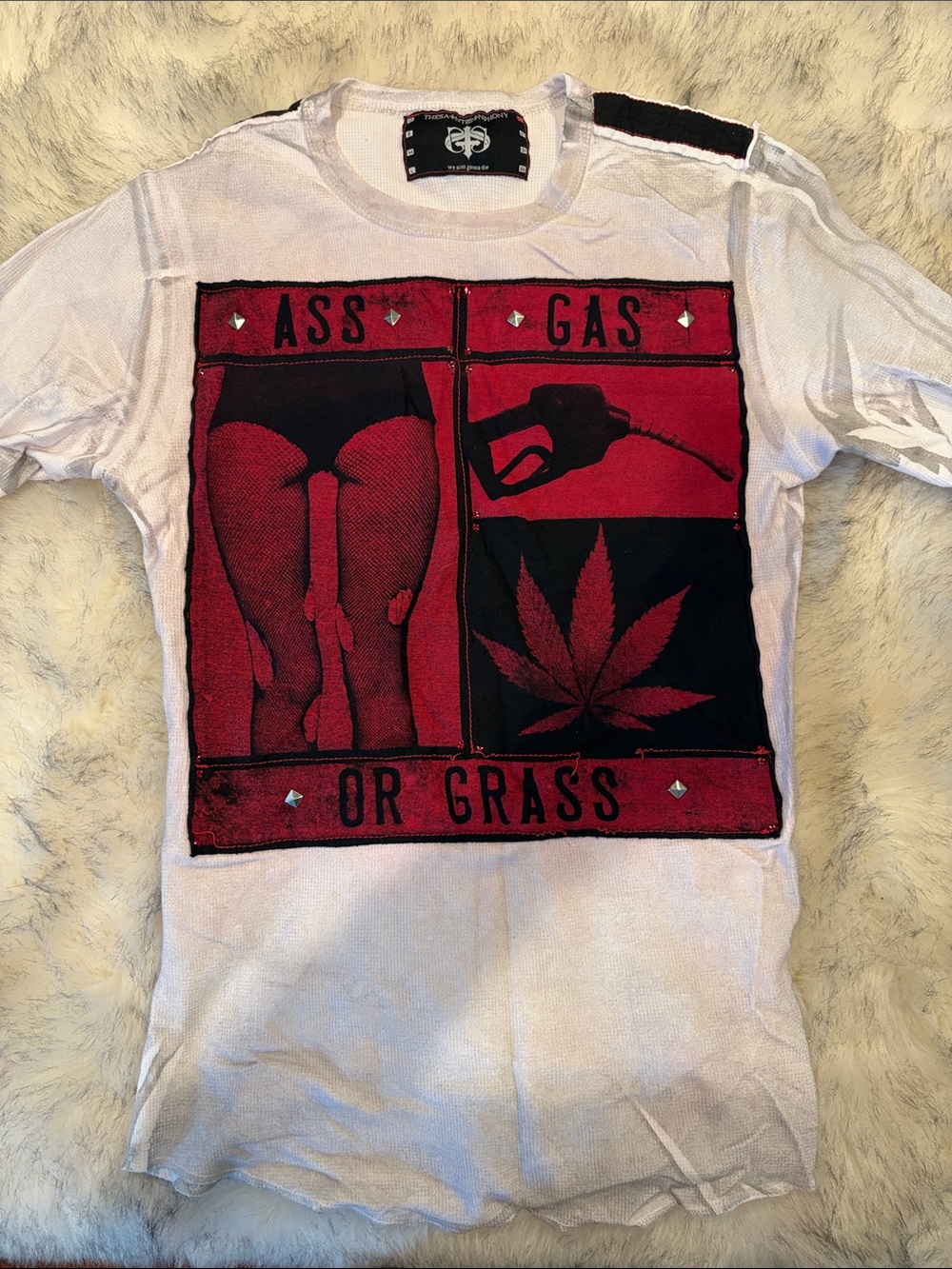 White Men’s Graphic Tee with Red & Black Panel Print
